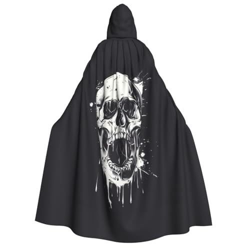 GUOLGP Horror-Geister-Schädel-Druck, für Damen und Herren, Erwachsenen-Umhang mit Kapuze, für Halloween, Weihnachten, Karneval, Mottopartys von GUOLGP