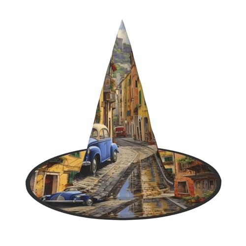 GUOLGP Italienischer Straßendruck, stilvoller Halloween-Hexenhut, für Partys, Karneval und Cosplay, leicht, faltbar GUOLGP Italienischer Straßendruck, stilvoller Halloween-Hexenhut, für Partys, Karneval und Cosplay, leicht, faltbar von GUOLGP