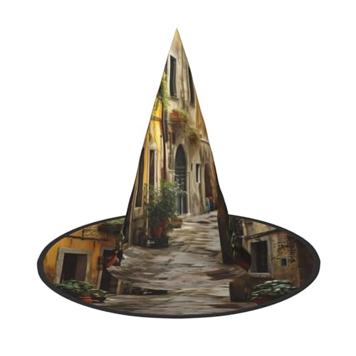 GUOLGP Italienischer alter Straßen-Druck, stilvoller Halloween-Hexenhut, für Partys, Karneval und Cosplay, leicht, faltbar von GUOLGP