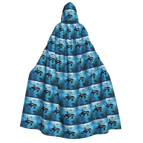 GUOLGP Killerwale schwimmen mit, Aufdruck, für Damen und Herren, Kapuzenumhang für Halloween, Weihnachten, Karneval, Mottopartys von GUOLGP