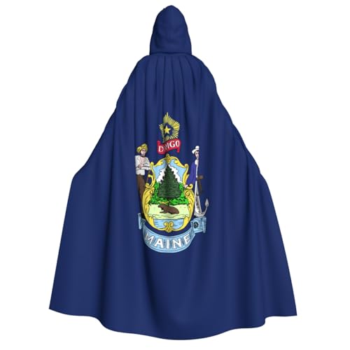GUOLGP Maine State Flag Print Herren und Damen Kapuzenumhang für Halloween, Weihnachten, Karneval, Mottopartys von GUOLGP