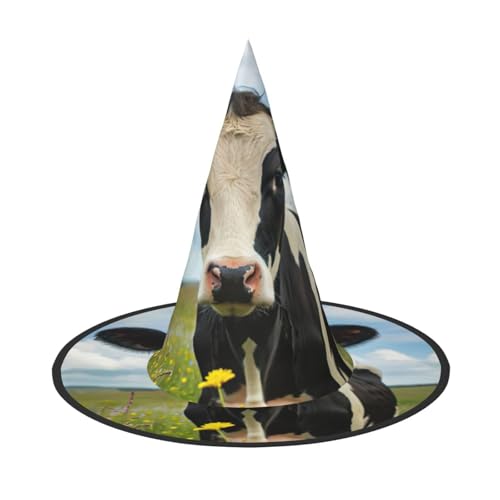 GUOLGP Milch Kuh Druck Stilvoller Halloween Hexenhut für Partys Karneval und Cosplay Leicht Faltbar von GUOLGP