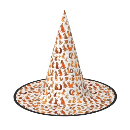 GUOLGP Niedlicher Eichhörnchen-Druck, stilvoller Halloween-Hexenhut für Partys, Karneval und Cosplay, leicht, faltbar von GUOLGP