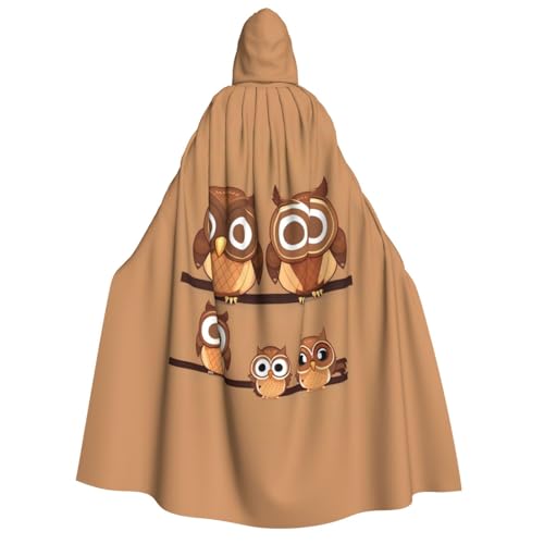 GUOLGP Niedlicher brauner Cartoon-Eulen-Druck, für Damen und Herren, Kapuzenumhang für Halloween, Weihnachten, Karneval, Mottopartys von GUOLGP