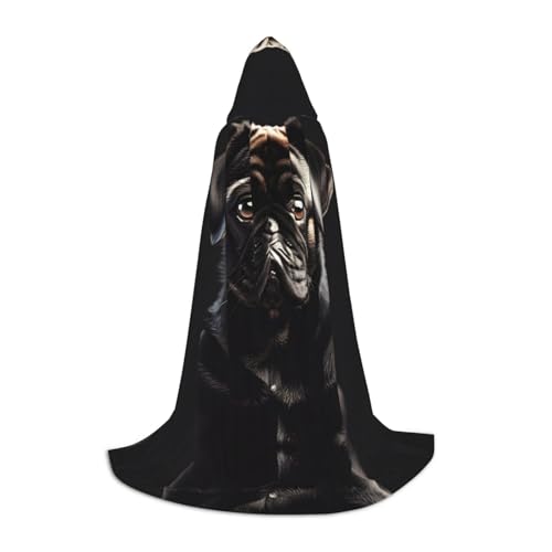 GUOLGP Niedlicher schwarzer Mops-Hunde-Umhang mit Kapuze, für Herren, Damen, Teenager, Zauberer, Robe für Weihnachten, Kostüm, Karneval GUOLGP Niedlicher schwarzer Mops-Hunde-Umhang mit Kapuze, für Herren, Damen, Teenager, Zauberer, Robe für Weihnachten, Kostüm, Karneval von GUOLGP