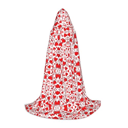 GUOLGP Romantischer roter Herz-Aufdruck, Halloween-Kapuzenumhang für Herren, Damen, Teenager, Zauberer, Robe für Weihnachten, Kostüm, Karneval von GUOLGP