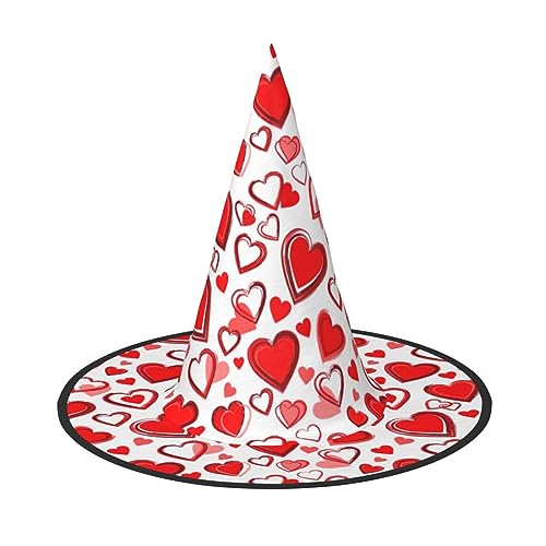GUOLGP Romantischer roter Herz-Druck, stilvoller Halloween-Hexenhut für Partys, Karneval und Cosplay, leicht, faltbar von GUOLGP