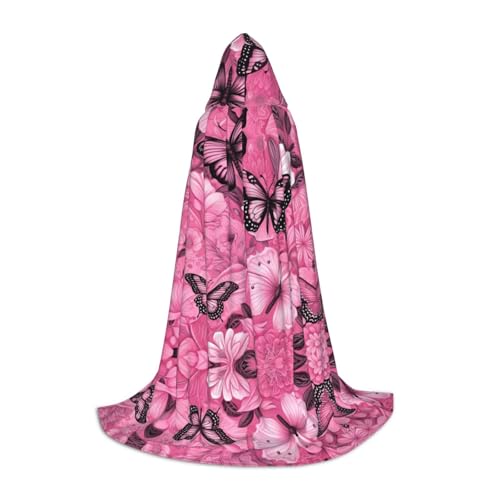 GUOLGP Rosafarbener Schmetterlings-Umhang mit nahtlosem Fliesendruck, Halloween, Kapuzenumhang, für Herren, Damen, Teenager, Zauberer, Robe für Weihnachten, Kostüm, Karneval GUOLGP Rosafarbener Schmetterlings-Umhang mit nahtlosem Fliesendruck, Halloween, Kapuzenumhang, für Herren, Damen, Teenager, Zauberer, Robe für Weihnachten, Kostüm, Karneval von GUOLGP