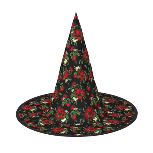 GUOLGP Schöner Rosen-Geschenkdruck, stilvoller Halloween-Hexenhut für Partys, Karneval und Cosplay, leicht, faltbar von GUOLGP