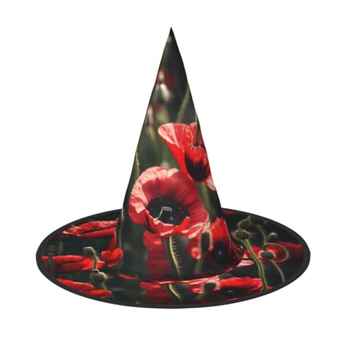 GUOLGP Schöner roter Mohnblumen-Druck, stilvoller Halloween-Hexenhut für Partys, Karneval und Cosplay, leicht, faltbar von GUOLGP