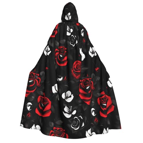 GUOLGP Schwarz-weiße und rote Rosen, für Damen und Herren, Kapuzenumhang für Halloween, Weihnachten, Karneval, Mottopartys von GUOLGP