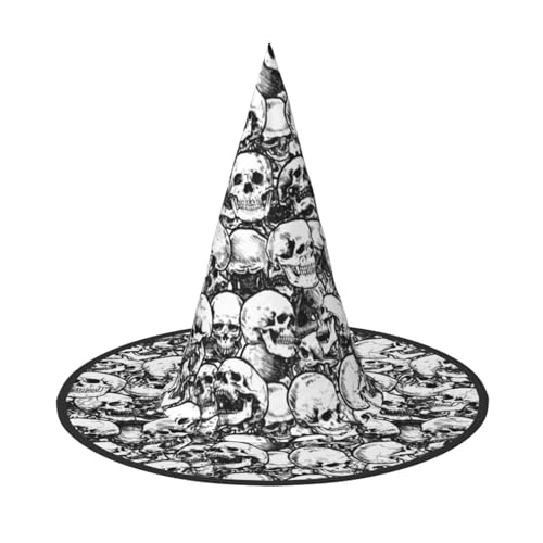 GUOLGP Schwarzer und weißer Totenkopf-Muster, stilvoll, Halloween-Hexenhut, für Partys, Karneval und Cosplay, leicht, faltbar von GUOLGP
