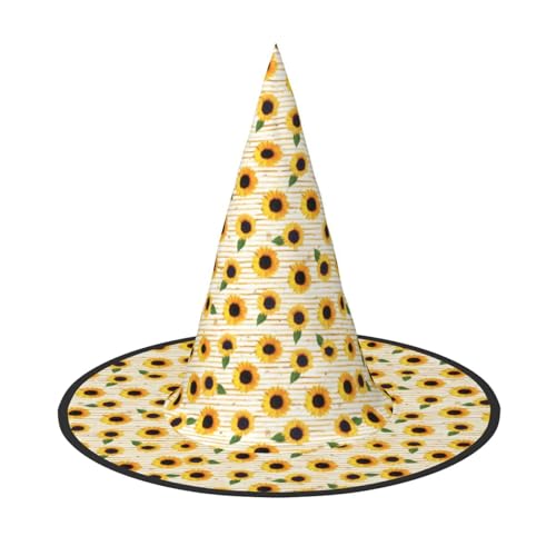 GUOLGP Sonnenblumenmuster-Druck, stilvoller Halloween-Hexenhut für Partys, Karneval und Cosplay, leicht, faltbar von GUOLGP