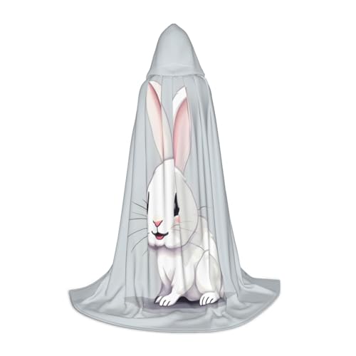 GUOLGP Süßer weißer Hasen-Druck, Halloween-Kapuzenumhang für Herren, Damen, Teenager, Zauberer, Robe für Weihnachten, Kostüm, Karneval von GUOLGP