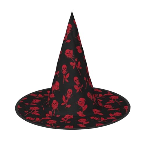 GUOLGP Totenkopf-Rosen-Druck, stilvoller Halloween-Hexenhut für Partys, Karneval und Cosplay, leicht, faltbar von GUOLGP