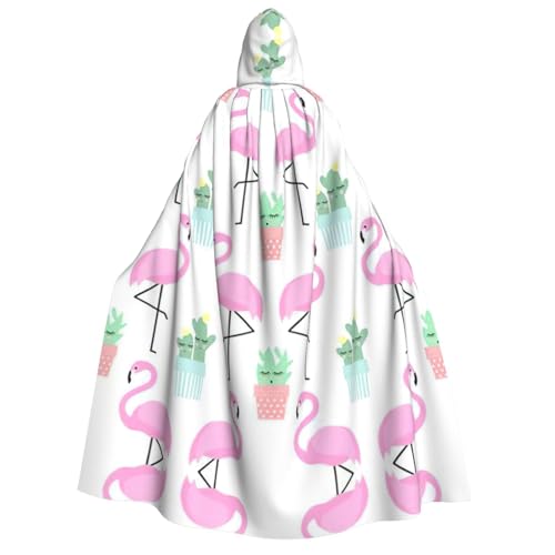 GUOLGP Tropischer Flamingo, niedlicher Kaktus-Druck, für Damen und Herren, Kapuzenumhang für Halloween, Weihnachten, Karneval, Themenpartys von GUOLGP