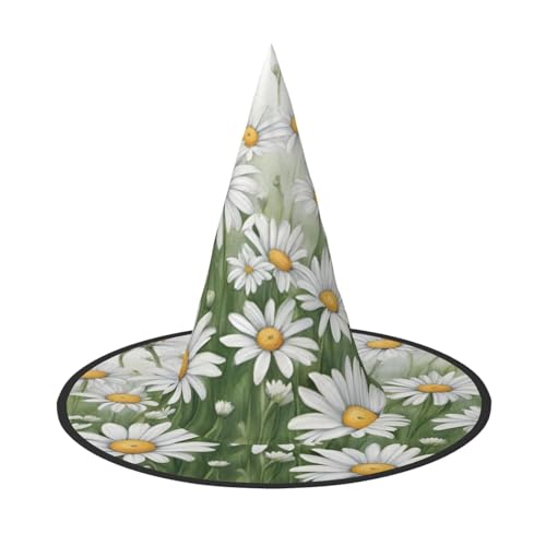 GUOLGP Weißer Gänseblümchen-Druck, stilvoller Halloween-Hexenhut für Partys, Karneval und Cosplay, leicht, faltbar von GUOLGP