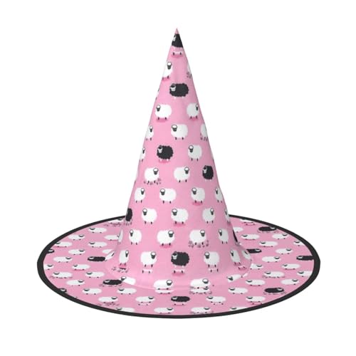 GUOLGP Weißes Schaf auf rosa Hintergrund, stilvoller Halloween-Hexenhut für Partys, Karneval und Cosplay, leicht, faltbar von GUOLGP