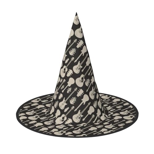 Gitarrenmuster-Druck, stilvoller Halloween-Hexenhut für Partys, Karneval und Cosplay, leicht, faltbar von GUOLGP