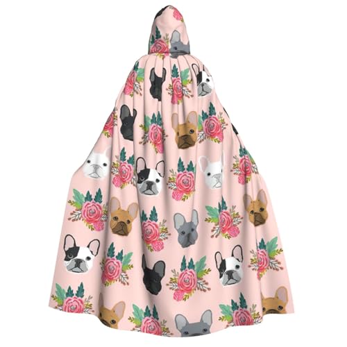 Kapuzenumhang mit französischer Bulldogge und Blumen, für Damen und Herren, für Halloween, Weihnachten, Karneval, Mottopartys Kapuzenumhang mit französischer Bulldogge und Blumen, für Damen und Herren, für Halloween, Weihnachten, Karneval, Mottopartys von GUOLGP