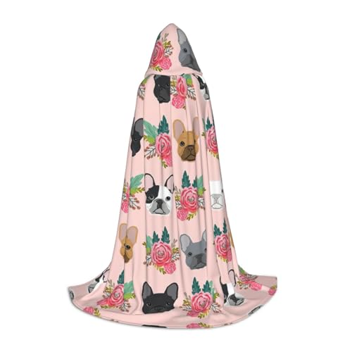 Kapuzenumhang mit französischer Bulldogge und Blumen, für Herren, Damen, Teenager, Zauberer, Robe für Weihnachten, Kostüm, Karneval Kapuzenumhang mit französischer Bulldogge und Blumen, für Herren, Damen, Teenager, Zauberer, Robe für Weihnachten, Kostüm, Karneval von GUOLGP