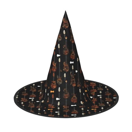 Kunst-Gitarrenmuster-Druck, stilvoller Halloween-Hexenhut für Partys, Karneval und Cosplay, leicht, faltbar von GUOLGP