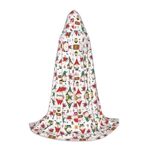 Niedlicher Zwergen-Druck, Halloween-Kapuzenumhang, für Herren, Damen, Teenager, Zauberer, Robe für Weihnachten, Kostüm, Karneval von GUOLGP