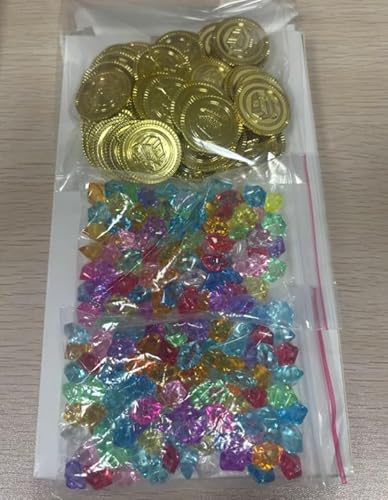 GUOYIHUA 250 Stück Piratenschatz Spielzeug Set, 50 Goldmünzen + 200 Edelsteine, Schatzsuche, Piraten Schatz für Mitgebsel, Mitbringsel, Piraten Deko Kindergeburtstag, Piratenparty Kindergeburtstag von GUOYIHUA