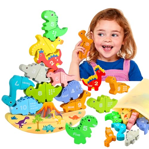 GUOYIHUA Montessori Spielzeug Ab 1 Jahr, Holz Magnetisch Dinosaurier Stapelspiel Balancieren Stapelspielzeug, Balance Spiel Motorikspielzeug, Feinmotorik Lernspielzeug Geschenk für Baby Kleinkinder von GUOYIHUA