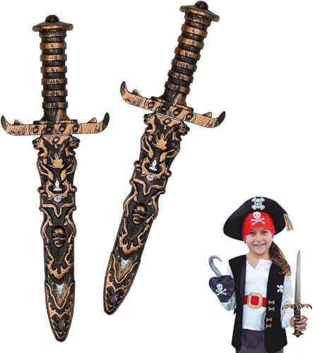 GUOYOU 2 Stück Dolch Kunststoff, Dolch Spielzeugschwert Antiker Gold Nicht Scharf Gefälschtes Messer Piratenschwert,für Piratenkostüm Zubehör Piratenparty Requisiten von GUOYOU