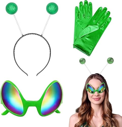 GUOYOU Alien-Kostüm-Zubehör, mit Alien-Antennen-Stirnband, Alien-Regenbogen-Linse, Sonnenbrille, grüne Handschuhe, Partyzubehör für Erwachsene und Kinder, Halloween-Partyzubehör, 3 Stück GUOYOU Alien-Kostüm-Zubehör, mit Alien-Antennen-Stirnband, Alien-Regenbogen-Linse, Sonnenbrille, grüne Handschuhe, Partyzubehör für Erwachsene und Kinder, Halloween-Partyzubehör, 3 Stück von GUOYOU