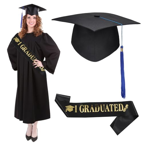 GUOYOU Bachelor Hut, Verstellbar Bachelor Abschluss Hut, Absolventenhut Unisex mit I GRADUATED Schärpe Schwarz, Abschluss Hut für Abschlussfeiern Foto Hintergrund Abschlussparty von GUOYOU