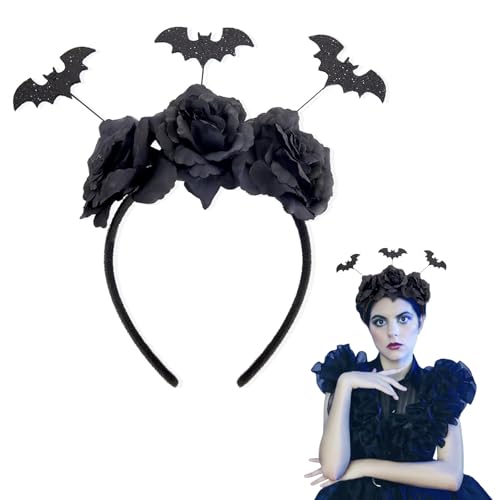 GUOYOU Fledermaus Ohren Haarrif,Schwarze Bat Kopfschmuck Mit Blumen Fledermaus Blumen Personalisierte Kopfbedeckung Gotisch Stirnband Halloween Party Passende für Frauen und MäNner GUOYOU Fledermaus Ohren Haarrif,Schwarze Bat Kopfschmuck Mit Blumen Fledermaus Blumen Personalisierte Kopfbedeckung Gotisch Stirnband Halloween Party Passende für Frauen und MäNner von GUOYOU