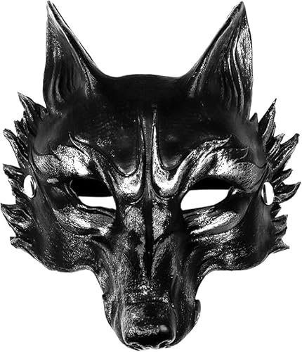 GUOYOU Halloween Wolfsmaske 3D Maske Halloween Dämon Teufel Maske Horror Halbgesicht Halloweens Maskes Kinder Realistische Horror Karnevalsparty Kostüm Maskerade (Schwarz und Silber) von GUOYOU