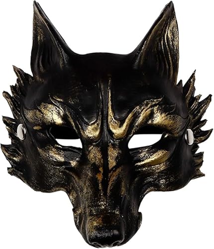 GUOYOU Halloween Wolfsmaske 3D Maske Halloween Dämon Teufel Maske Horror Halbgesicht Halloweens Maskes Kinder Realistische Horror Maskes Karnevalsparty Kostüm Maskerade (Schwarzes Gold) von GUOYOU