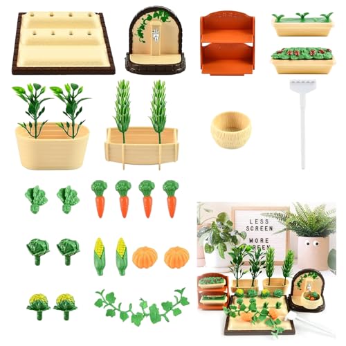 GUOYOU 1:12 Miniatur Garten Zubehör 30 Stücke Puppenhaus Zubehör Garten Set Mini Gartenmöbel Wichtel Zubehör Ornamente Puppenhaus Garten Deko, für DIY Puppenhäuser Dekorieren von Minigärten von GUOYOU
