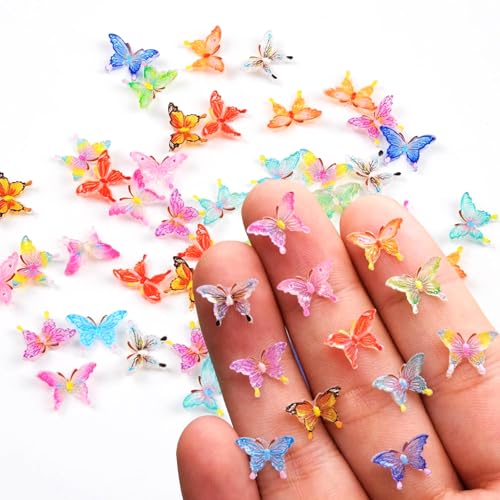 65 Stücke Mikro Schmetterling Resin 12 * 8.7mm 13 Verschiedene Mini Schmetterling Deko Basteln, 3D Schmetterlinge Nagel Charms Miniatur deko für Miniaturen Puppenhaus Zubehör Landschaften Fairy House von GUOYOU