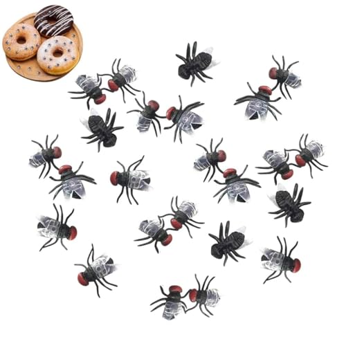 100 Stück Mini Plastic Flies Simulated Insects,Kunststoff Fliegen Spielzeug,Fake Flies Plastikfliegen,Realistische Gefälschte Fliegen,Streich-Requisite für die Halloween Party Dekorationen (Schwarz) von GUSHE