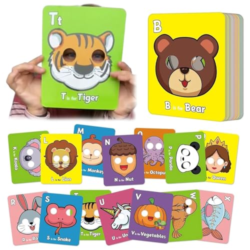 26 PCS Alphabet ABC Flash Cards with Animal Masks, Alphabet ABC-Lernkarten für Kleinkinder, Riese ABC Tier Flash Karten Maske, Interaktives Lernkarten für Kinder ab 2 3 4 5 6 Jahre von GUSHE