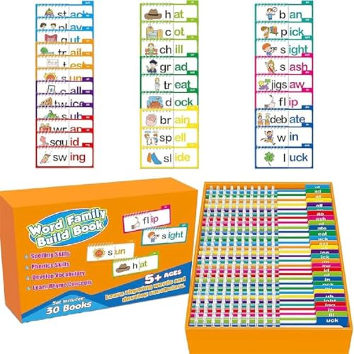 30 Read and Rhyme Flip Books, Word Families Flash Cards, ABC-Vokabelkarteikarten, Kindergarten-Sichtwort-Lernkarten, Lesen und Reimen Flip-Aktivitätsbuch, Lesespiele für Kinder Kleinkind von GUSHE