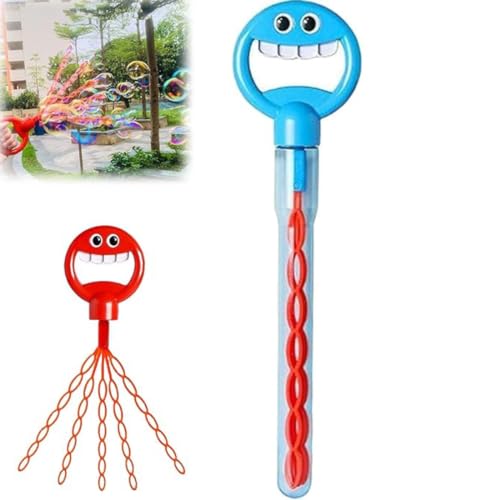 32 Holes Bubble Wand Toy, Blasenspielzeug mit 32 Löchern, 32 Loch Blasenstab mit Lächelndem Gesicht mit fünf Krallen, Seifenblasen Kinder 32 Loch, Seifenblasenmaschine mit Flüssigkeit (Blau) von GUSHE