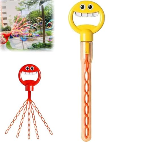 32 Holes Bubble Wand Toy, Blasenspielzeug mit 32 Löchern, 32 Loch Blasenstab mit Lächelndem Gesicht mit fünf Krallen, Seifenblasen Kinder 32 Loch, Seifenblasenmaschine mit Flüssigkeit (Gelb) von GUSHE