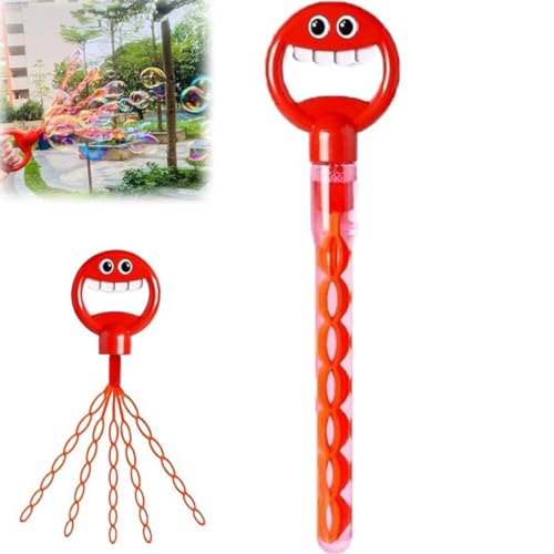 32 Holes Bubble Wand Toy, Blasenspielzeug mit 32 Löchern, 32 Loch Blasenstab mit Lächelndem Gesicht mit fünf Krallen, Seifenblasen Kinder 32 Loch, Seifenblasenmaschine mit Flüssigkeit (Rot) von GUSHE