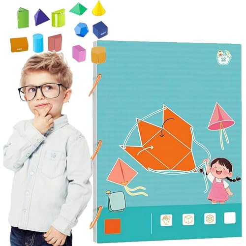3D-geometrische Lernbuch mit Schnur zum Ziehen, Faltbare geometrische Formen, Geometrische Körper Montessori Mathe Spiel mit 9/12/15 Modelle, Mathematik-Unterrichtsmaterial für Kinder 5-12 (12-Model) von GUSHE