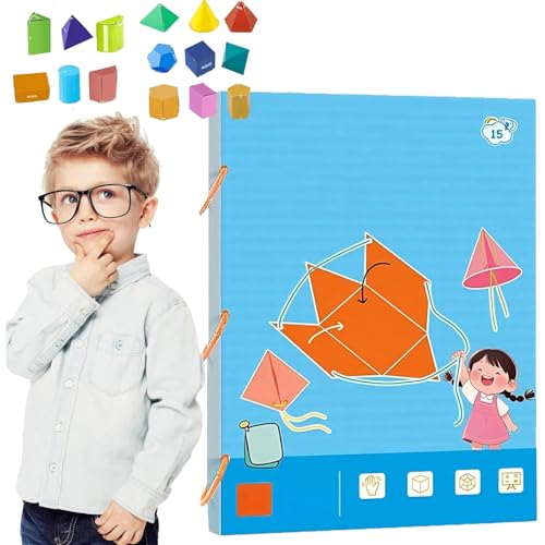 3D-geometrische Lernbuch mit Schnur zum Ziehen, Faltbare geometrische Formen, Geometrische Körper Montessori Mathe Spiel mit 9/12/15 Modelle, Mathematik-Unterrichtsmaterial für Kinder 5-12 (15-Model) von GUSHE