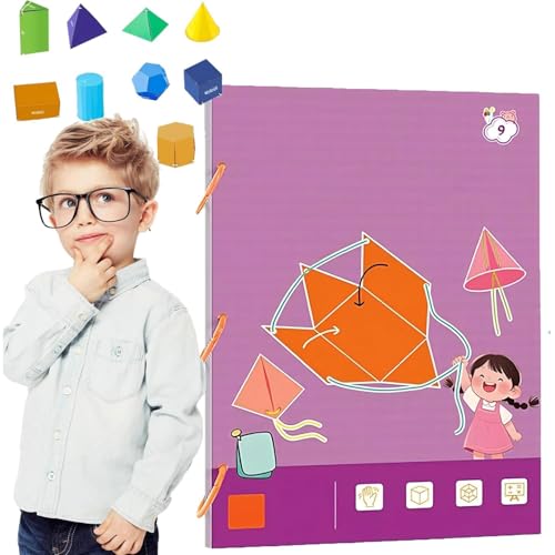 3D-geometrische Lernbuch mit Schnur zum Ziehen, Faltbare geometrische Formen, Geometrische Körper Montessori Mathe Spiel mit 9/12/15 Modelle, Mathematik-Unterrichtsmaterial für Kinder 5-12 (9-Model) von GUSHE