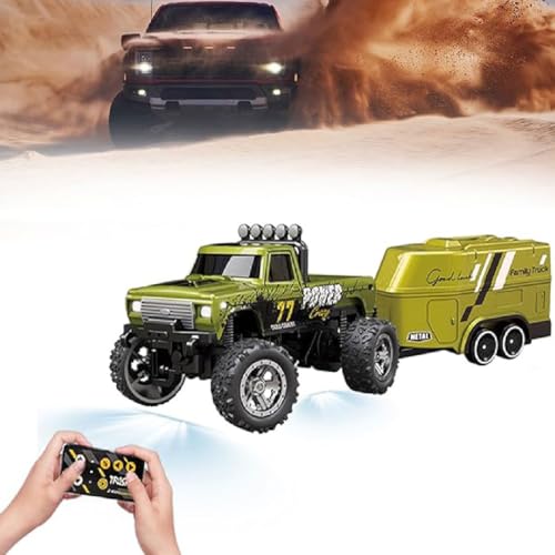 Bigfoot Monster Buggy, Monster Truck Spielzeug, Monstertruck 2.4GHz, 1:64 Mini RC Monster Truck mit Lichter und Anhänger, aufladbar mit USB-Kabel, Ferngesteuertes Auto für Jungen und Mädchen (Grün) von GUSHE