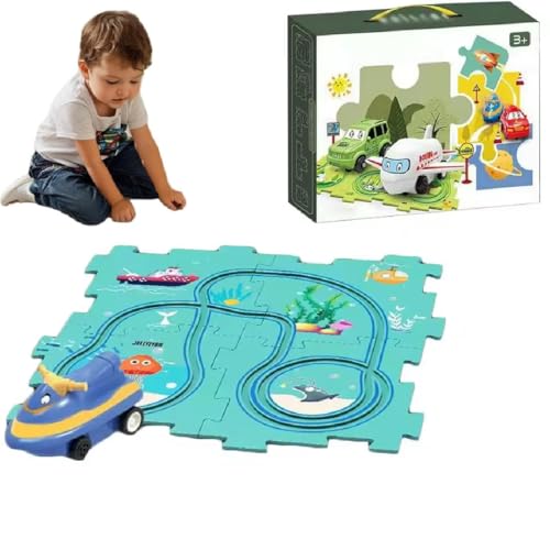 Children's Educational Puzzle Track Car Play Set, Auto Spielzeug Autorennbahn Spielzeugauto, Montessori Spielzeug für Kleinkind, DIY-Puzzlebahn Geschenk für Kinderspielzeug ab 3 4 5 6 Jahre (D) von GUSHE