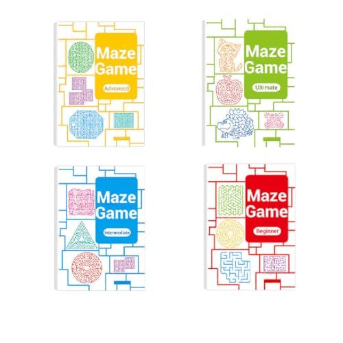 Four-Level Progressive Maze Book Set for Children,Vierstufiges progressives Labyrinth-Buchset für Kinder,Labyrinth-Aktivitätsbuch,Spaßige und herausfordernde Maze für Kinder 4-8 Jahren (4PCS) von GUSHE