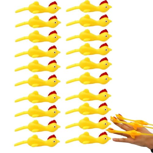 GUSHE 20 Stück Slingshot Chicken Flying Finger Toy, Finger Strecken Fliegende Hühner, Schleuder Huhn Fingerspitze Gummihuhn, Klebrige Gummi-Hühner, Lustig Spielzeug Katapult Huhn für Kinder von GUSHE